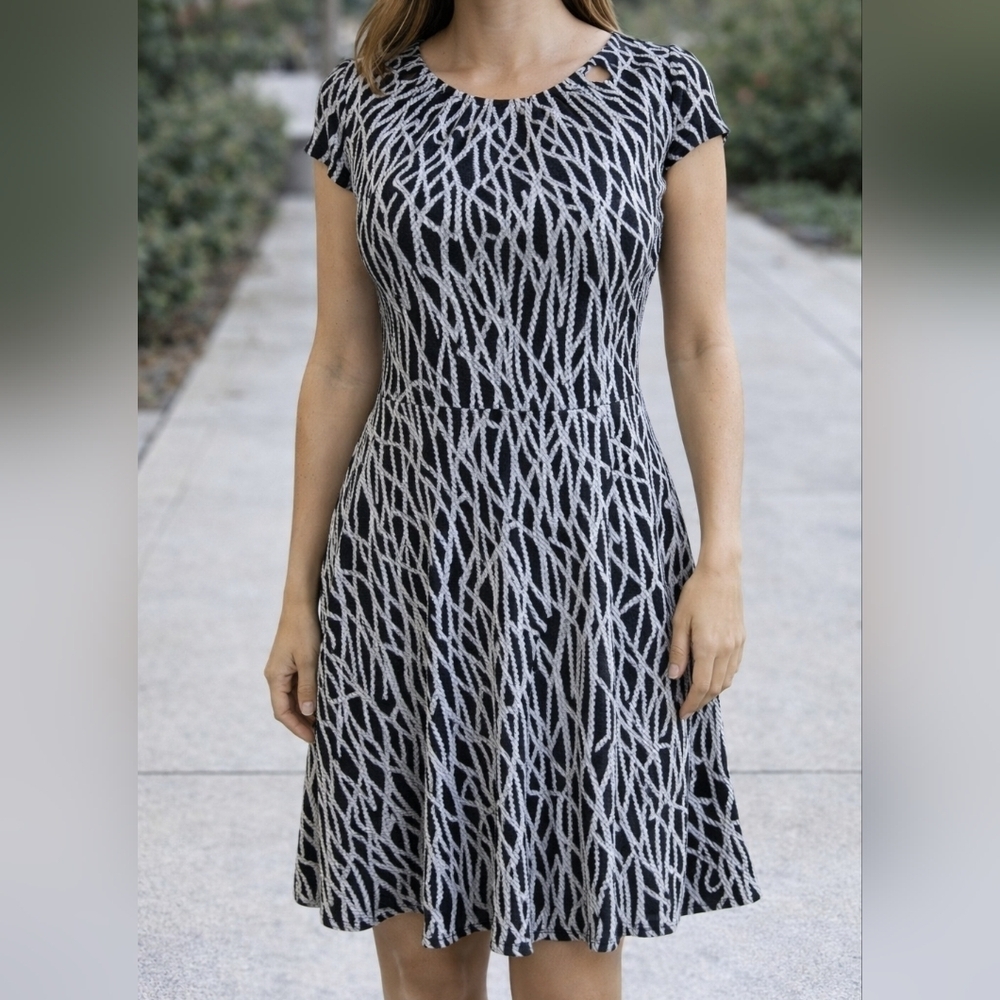 Michael Kors Black White Rope Print A-Line Dress size XS